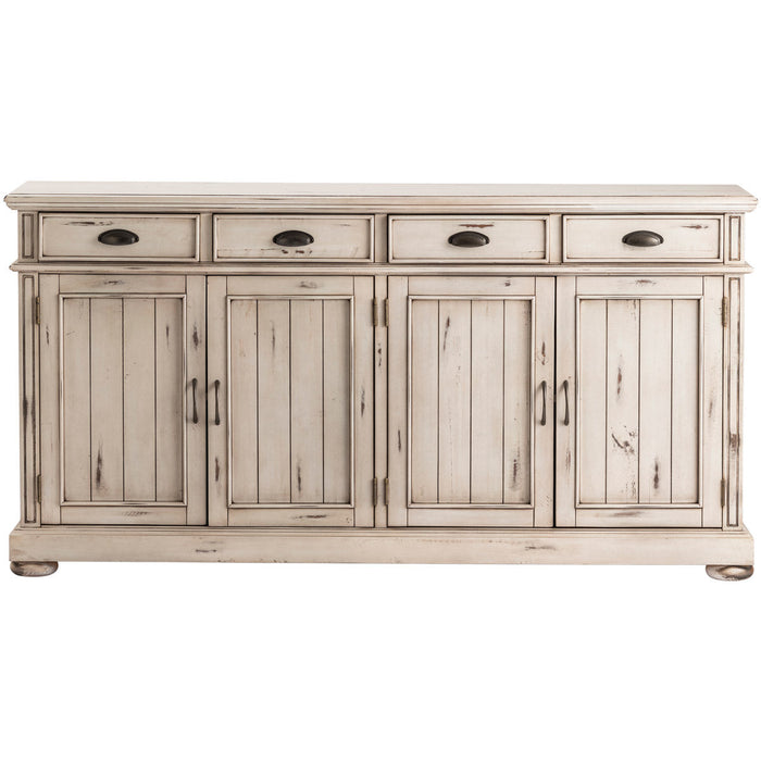 Crestview Collection Hawthorne Estate 72" x 17" x 37" 4-Drawer 4-Door Traditional Wood Sideboard In Distressed White Finish - CVFVR8056