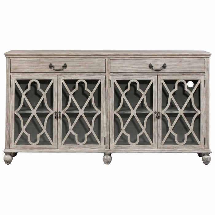 Crestview Collection Hawthorne Estate 72" x 18" x 39" 2-Drawer 4-Door Traditional Gray Wood Fretwork Sideboard - CVFVR8015