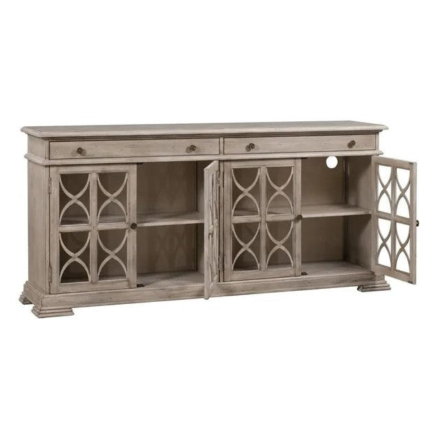 Crestview Collection Hawthorne Estate 76" x 17" x 37" 2-Drawer 4-Door Traditional Wood Fretwork Sideboard In Brushed Wheat Finish - CVFVR8052