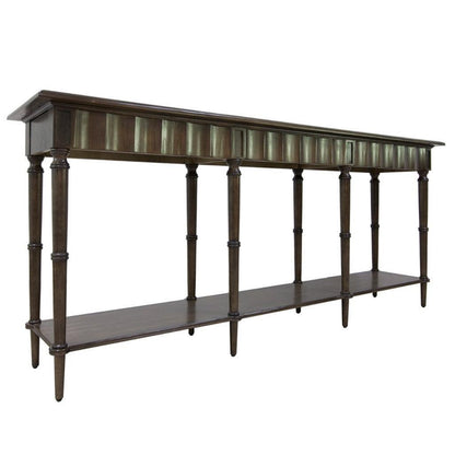 Crestview Collection Hawthorne Estate 84" x 18" x 35" 8-Leg Traditional Wood Scalloped Pine Console Table In Natural Wood Finish