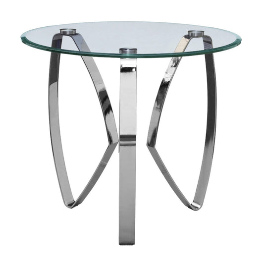 Crestview Collection Hollywood 28" x 28" x 24" Occasional Glass And Metal Tri-Leg End Table In Nickel Finish - CVFZR4009