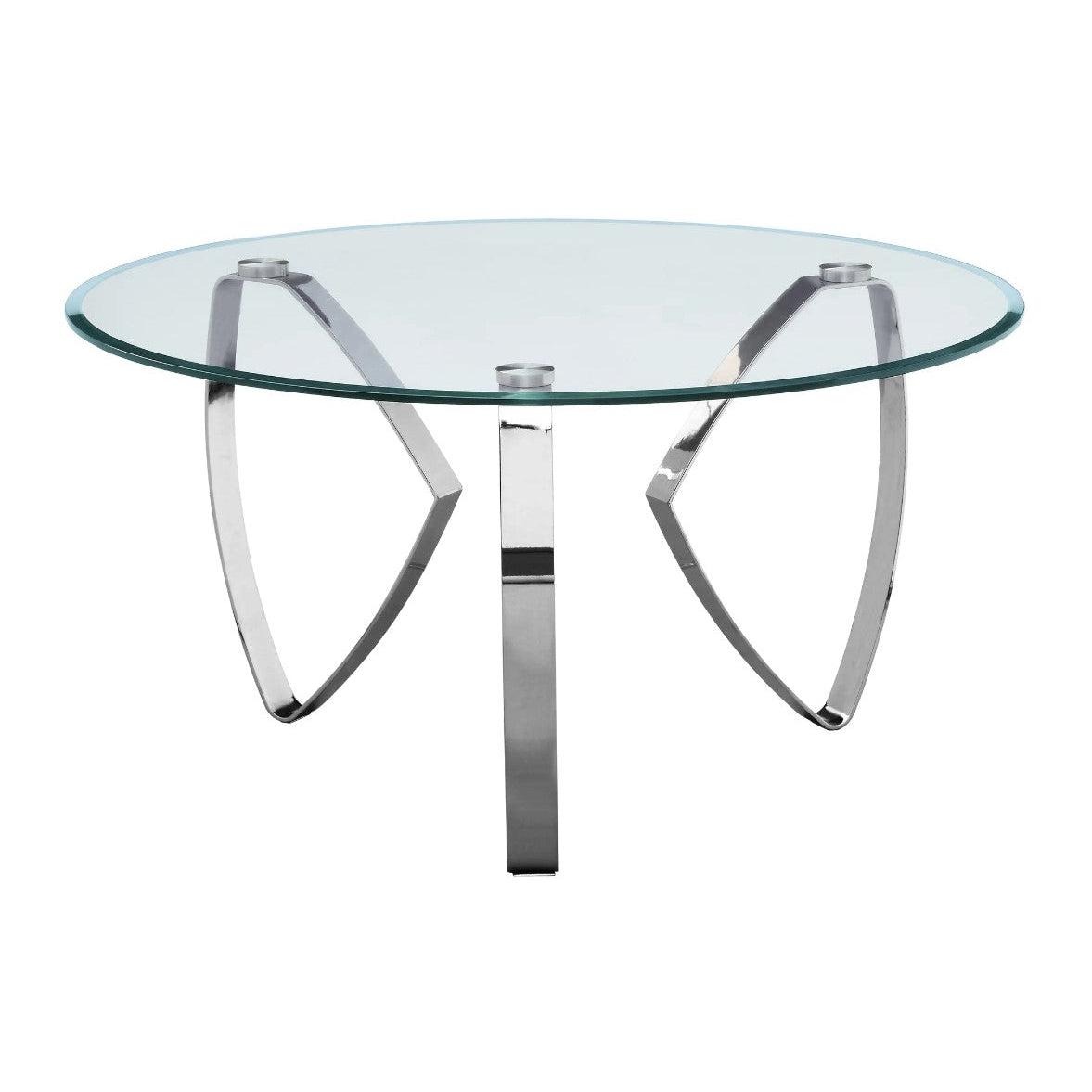 Crestview Collection Hollywood 38" x 38" x 20" Modern Metal And Glass Tri-Leg Round Cocktail Table