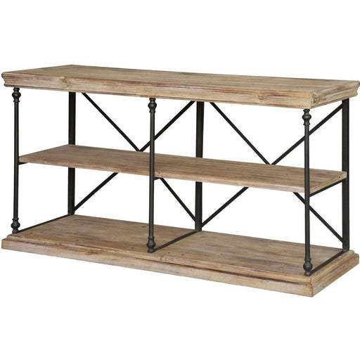 Crestview Collection La Salle 64" x 17" x 34" Rustic Metal And Wood Console In Natural Wood and Black Finish - CVFZR1499