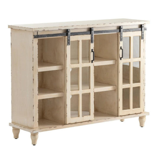 Crestview Collection Magnolia 48" x 14" x 36" 2-Door Traditional Metal And Wood Sliding Console In Antique White Finish - CVFZR3519