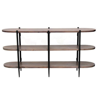 Crestview Collection Malibu 64" x 16" x 32" Rustic Metal And Wood Console Table In Brown Wood and Black Finish