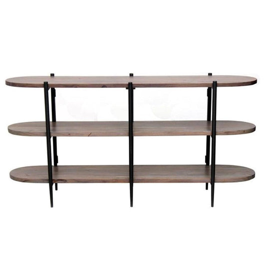 Crestview Collection Malibu 64" x 16" x 32" Rustic Metal And Wood Console Table In Brown Wood and Black Finish