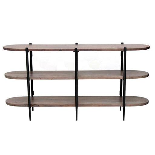 Crestview Collection Malibu 64" x 16" x 32" Rustic Metal And Wood Console Table In Brown Wood and Black Finish - CVFNR876