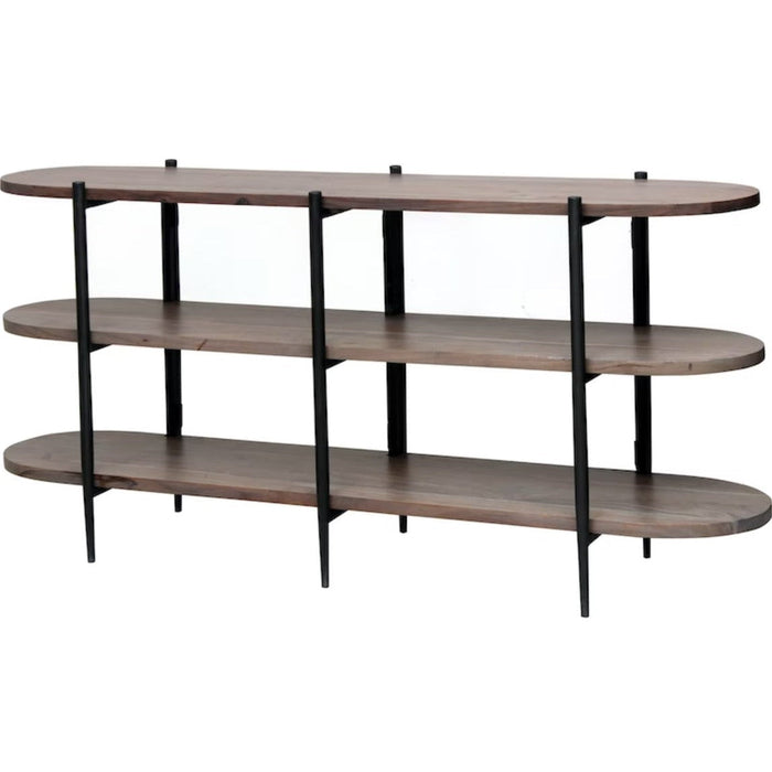 Crestview Collection Malibu 64" x 16" x 32" Rustic Metal And Wood Console Table In Brown Wood and Black Finish - CVFNR876