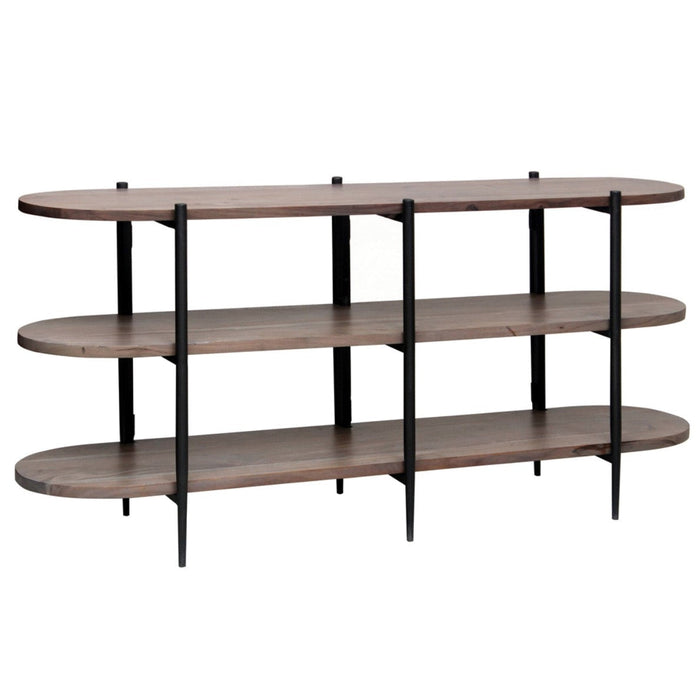 Crestview Collection Malibu 64" x 16" x 32" Rustic Metal And Wood Console Table In Brown Wood and Black Finish - CVFNR876