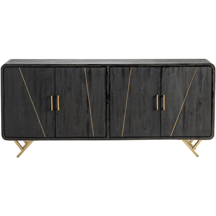 Crestview Collection Mosley 72" x 16" x 32" 4-Door Modern Black and Gold Wood And Metal Sideboard - CVFNR755