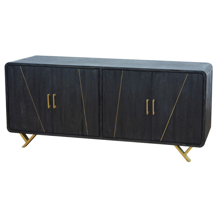 Crestview Collection Mosley 72" x 16" x 32" 4-Door Modern Black and Gold Wood And Metal Sideboard - CVFNR755