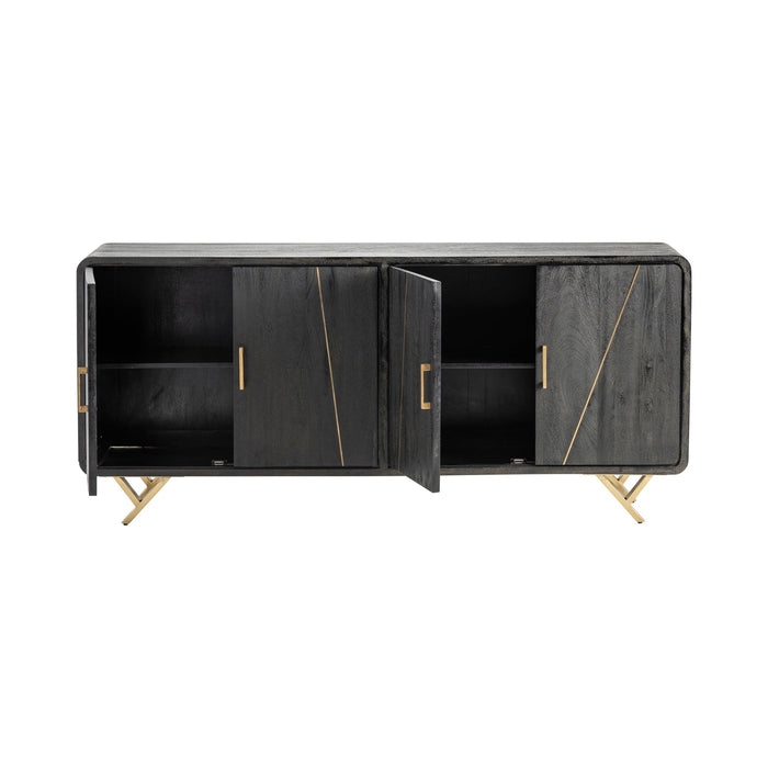 Crestview Collection Mosley 72" x 16" x 32" 4-Door Modern Black and Gold Wood And Metal Sideboard - CVFNR755