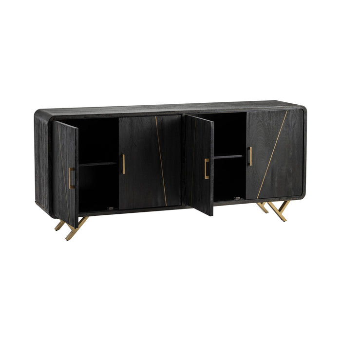 Crestview Collection Mosley 72" x 16" x 32" 4-Door Modern Black and Gold Wood And Metal Sideboard - CVFNR755