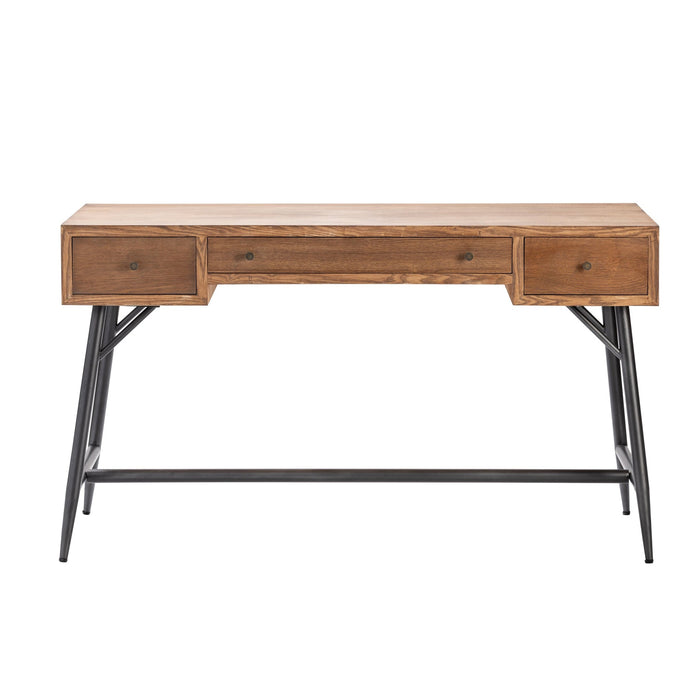 Crestview Collection Nolan 52" x 24" x 30" 3-Drawer Traditional Metal And Wood Desk In Burnished Oak Finish - CVFZR4575