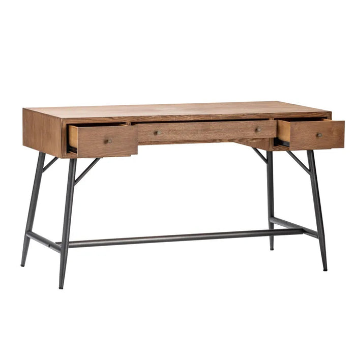 Crestview Collection Nolan 52" x 24" x 30" 3-Drawer Traditional Metal And Wood Desk In Burnished Oak Finish - CVFZR4575