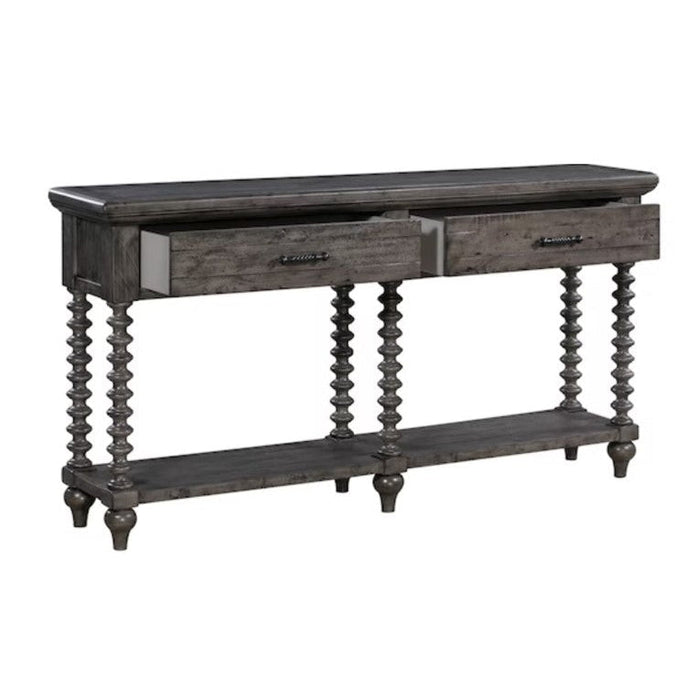 Crestview Collection Pembroke 69" x 14" x 36" 2-Drawer Occasional Plantation Recycled Pine Turned Leg Console In Distressed Gray Finish - CVFVR8035