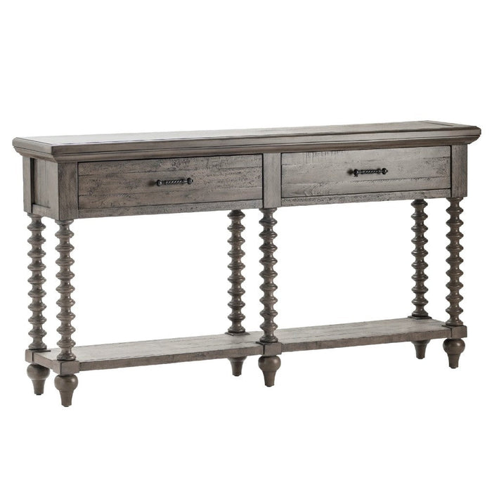 Crestview Collection Pembroke 69" x 14" x 36" 2-Drawer Occasional Plantation Recycled Pine Turned Leg Console In Distressed Gray Finish - CVFVR8035