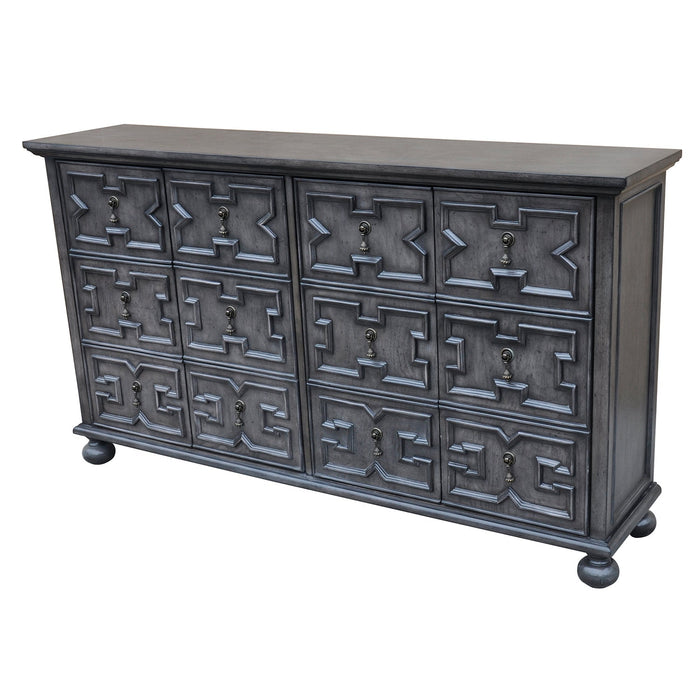 Crestview Collection Rutledge 62" x 14" x 35" 4-Door Traditional Antique Gray Wood Pattern Front Sideboard - CVFZR1800