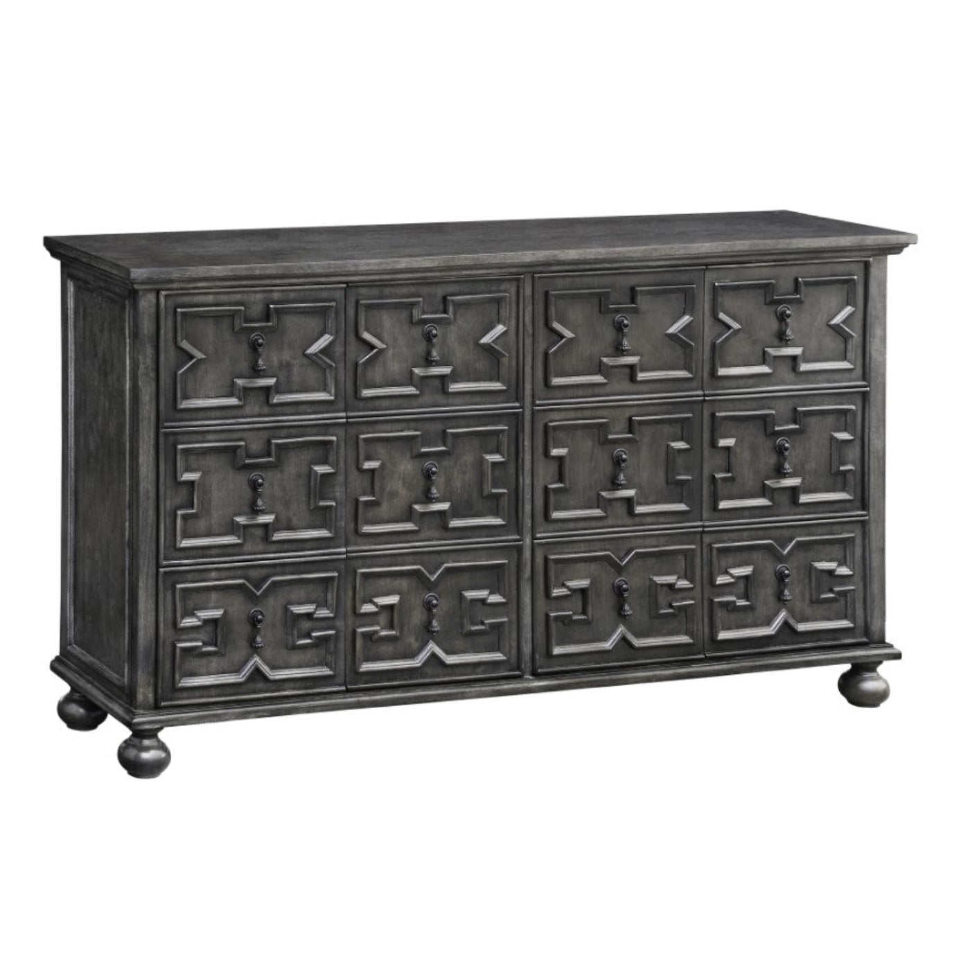 Crestview Collection Rutledge 62" x 14" x 35" 4-Door Traditional Antique Gray Wood Pattern Front Sideboard - CVFZR1800