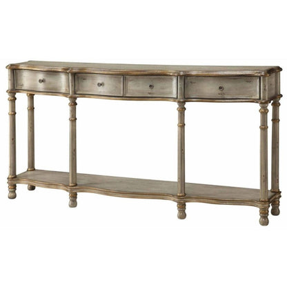 Crestview Collection Victoria 68" x 12" x 34" 3-Drawer Traditional Wood Console Table In Weathered White and Gold Finish