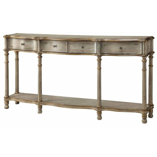 Crestview Collection Victoria 68" x 12" x 34" 3-Drawer Traditional Wood Console Table In Weathered White and Gold Finish
