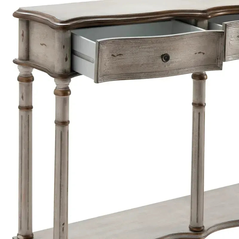 Crestview Collection Victoria 68" x 12" x 34" 3-Drawer Traditional Wood Console Table In Weathered White and Gold Finish