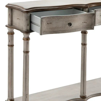 Crestview Collection Victoria 68" x 12" x 34" 3-Drawer Traditional Wood Console Table In Weathered White and Gold Finish