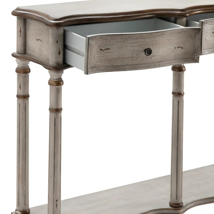 Crestview Collection Victoria 68" x 12" x 34" 3-Drawer Traditional Wood Console Table In Weathered White and Gold Finish - CVFZR912