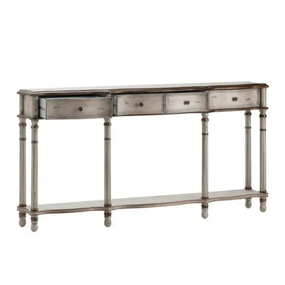 Crestview Collection Victoria 68" x 12" x 34" 3-Drawer Traditional Wood Console Table In Weathered White and Gold Finish