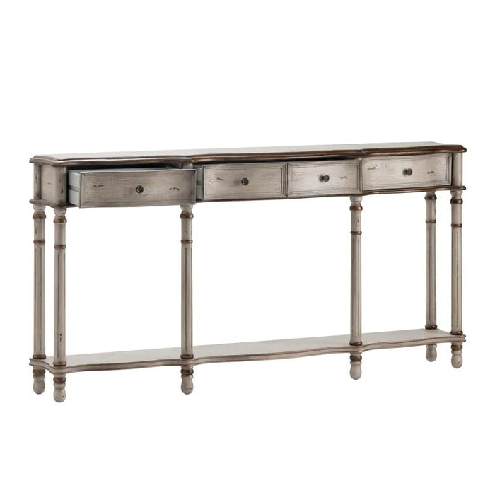 Crestview Collection Victoria 68" x 12" x 34" 3-Drawer Traditional Wood Console Table In Weathered White and Gold Finish - CVFZR912