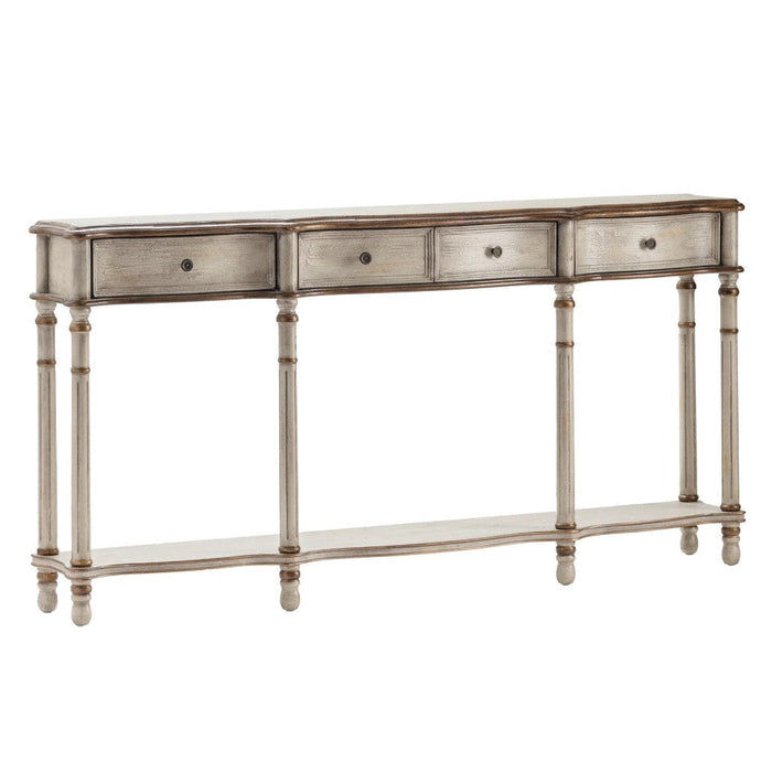 Crestview Collection Victoria 68" x 12" x 34" 3-Drawer Traditional Wood Console Table In Weathered White and Gold Finish - CVFZR912