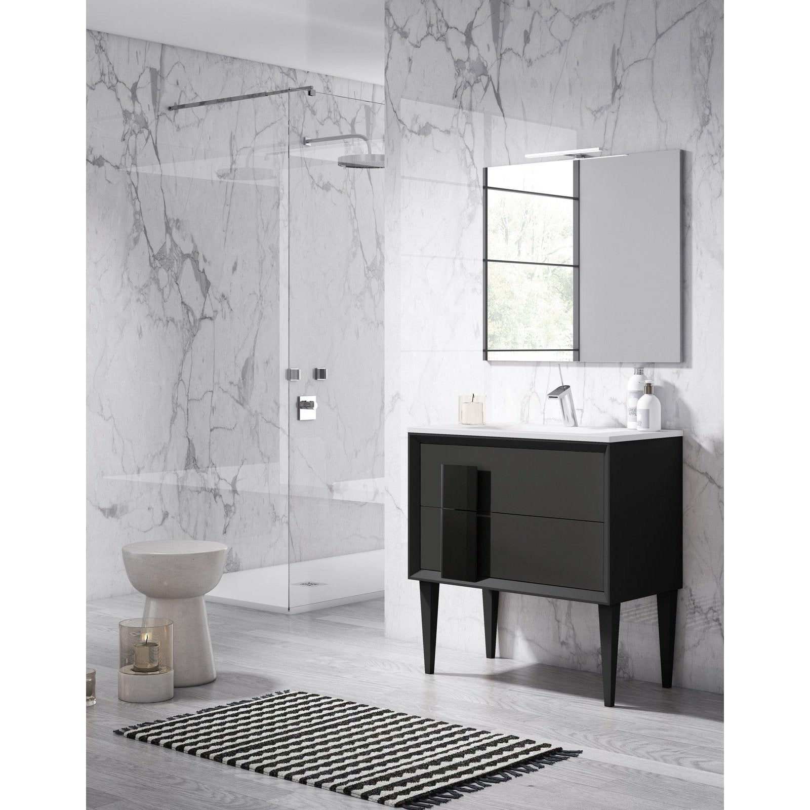 Lucena Bath 32" Décor Cristal Freestanding Vanity in White/Black/Grey and glass handle - Backyard Provider