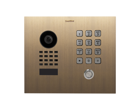 DoorBird D1101KH Classic Flush-Mount IP Video Door Station, 1 Call Button in Real Burnished Brass
