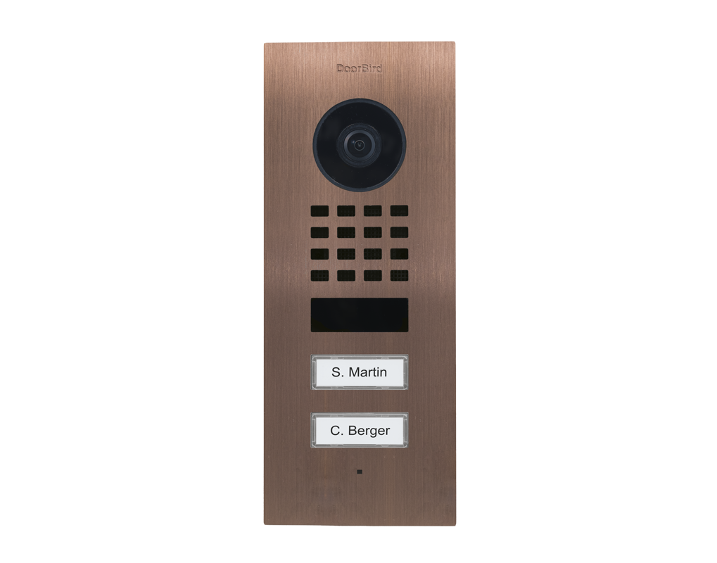 DoorBird D1102V Flush-Mount IP Video Door Station, 2 Call Button in Bronze