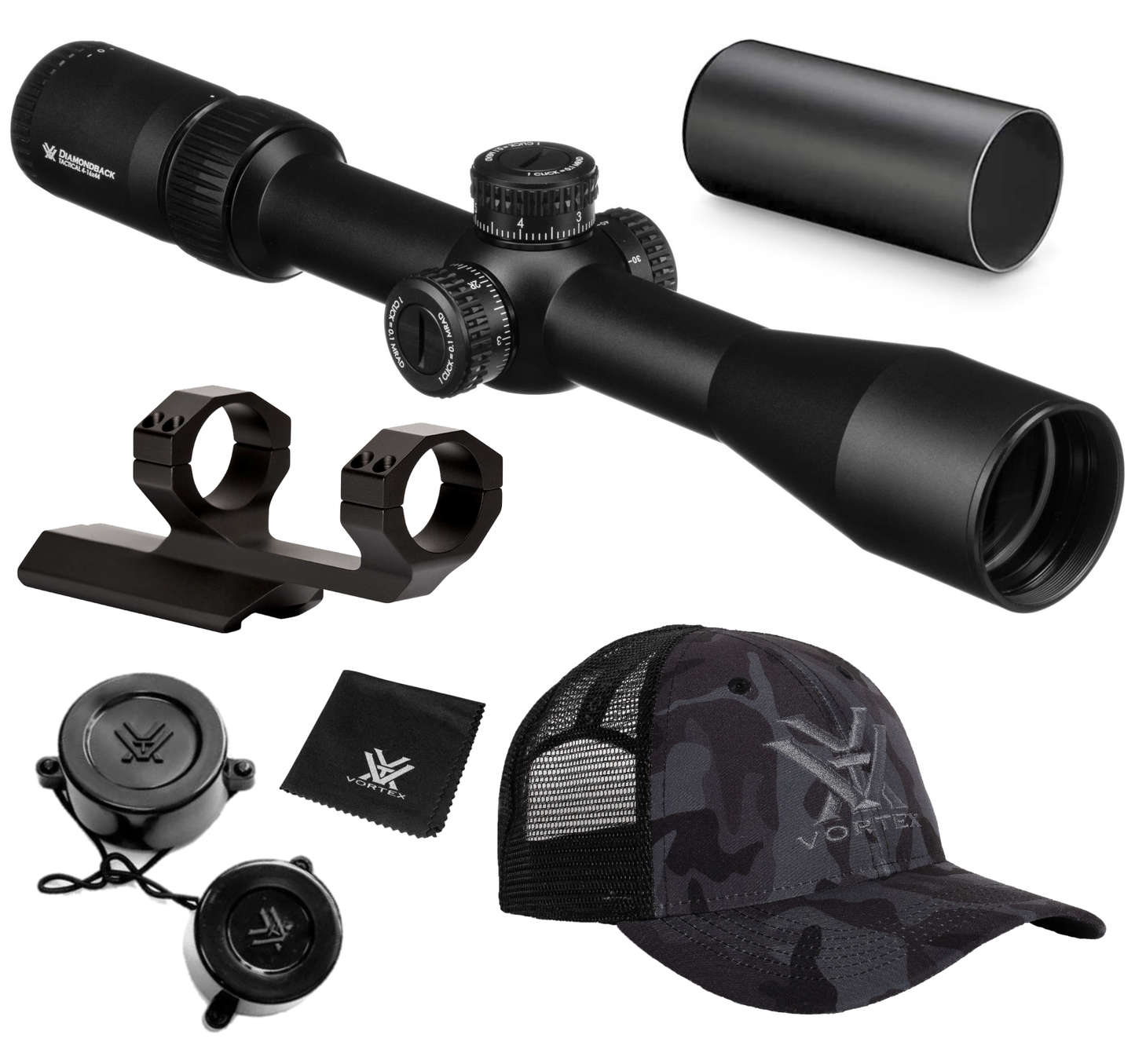 Vortex Optics Diamondback 4-16x44 FFP Riflescope EBR-2C (MRAD) Reticle, 30mm Tube with Wearable4U Bundle - DBK-10027_121-53-BCA