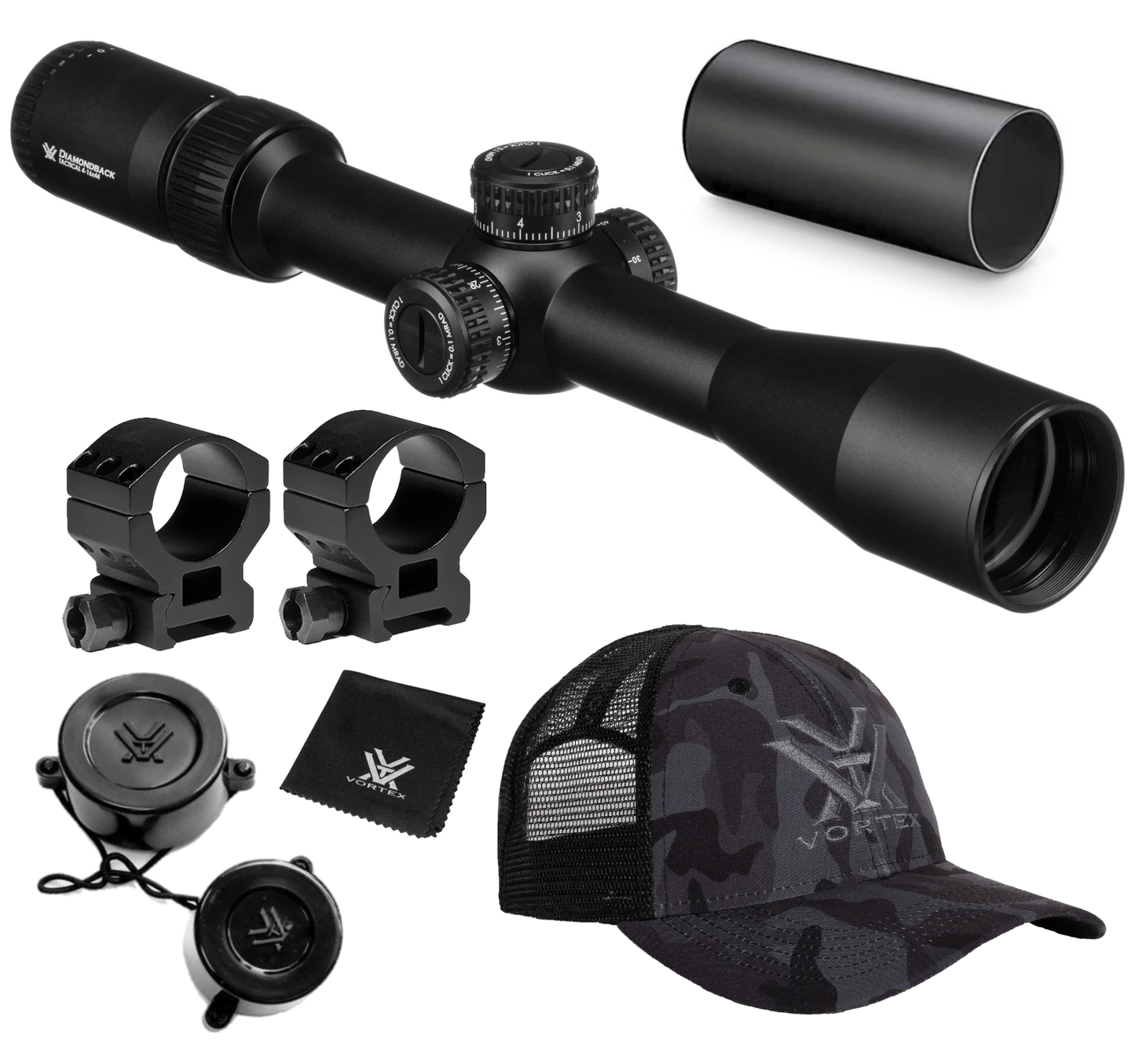 Vortex Optics Diamondback 4-16x44 FFP Riflescope EBR-2C (MRAD) Reticle, 30mm Tube with Wearable4U Bundle - DBK-10027_121-53-BCA