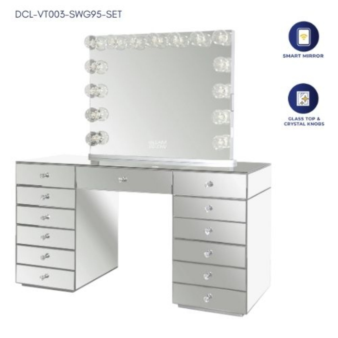 DoCareLife Sofia Vanity w/ Mirror Silver - DCL-VT003-SWG95-SET