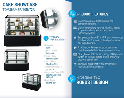 Chef AAA - , 36" Straight Glass Bakery Case - TDM36R