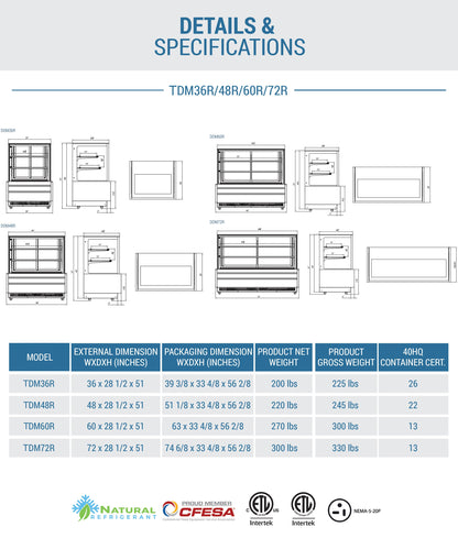 Chef AAA - , 36" Straight Glass Bakery Case - TDM36R