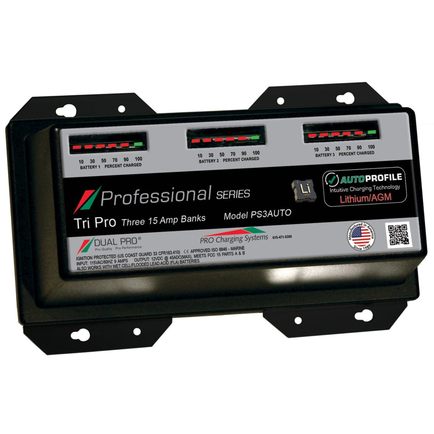 Dual Pro PS3AUTO Battery Charger, Auto Profile 3 Bank 45 Amps - DPCPS3AUTO