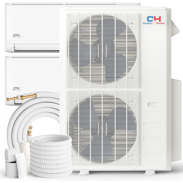 Cooper & Hunter 48,000 BTU 2 Zone 24k+24k Wall Mounts with 25ft Installation Kits, 23.4 SEER 4 TON Dual Zone Ductless Multi Mini Split Air Conditioners Wi-Fi Adapter Included - CH-24MSPHWM-230VI & CH-48MES-230VO