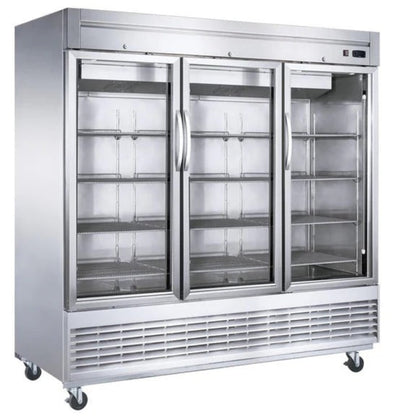 Dukers D83R-GS3 83" Three Glass Door Bottom Mount Reach-In Refrigerator 64.8 Cu. Ft. - D83R-GS3