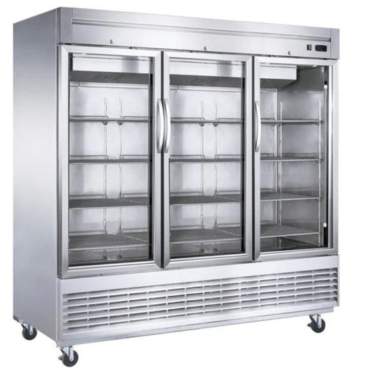 Dukers D83R-GS3 83" Three Glass Door Bottom Mount Reach-In Refrigerator 64.8 Cu. Ft. - D83R-GS3
