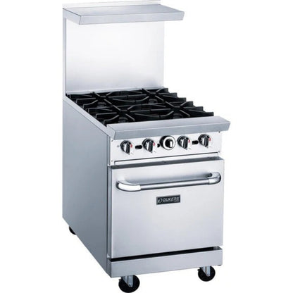 Dukers DCR24-4B 24" Gas Restaurant Range with (4) Open Burners (1) Standard Oven 162,000 BTU - DCR24-4B