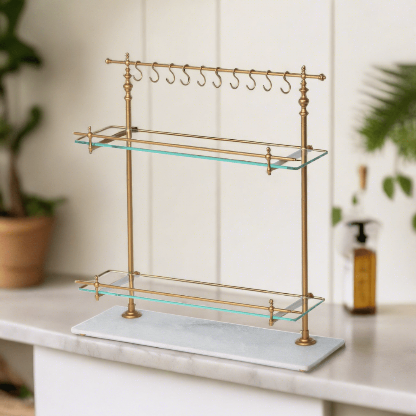 Park Hill Collection Southern Classic White Marble and Brass Bistro Rack - EAW26057