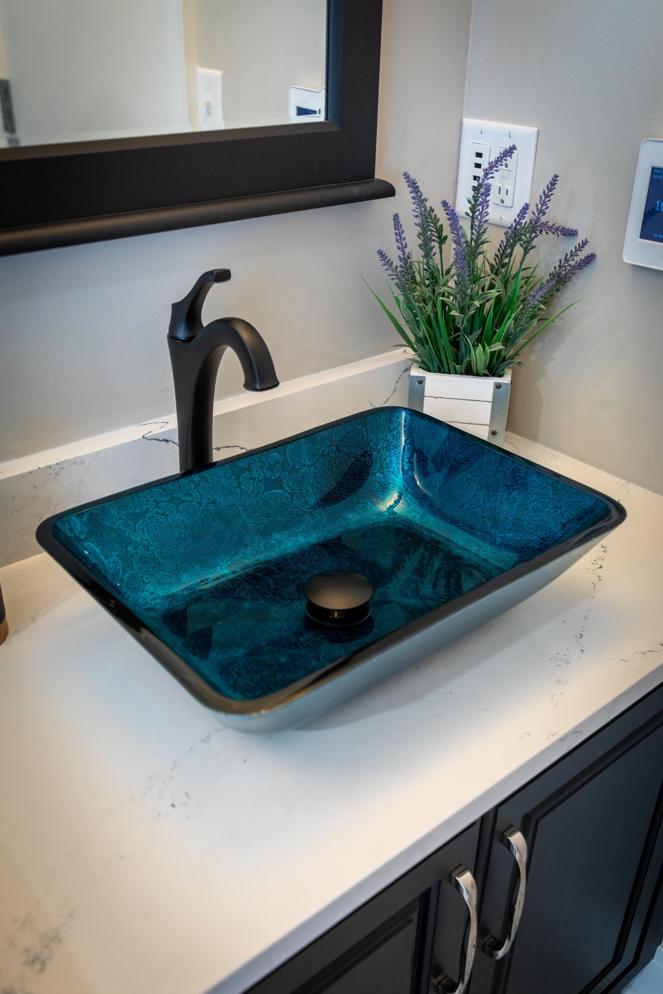 Eden Bath Rectangular Turquoise Blue Foil Glass Vessel Sink