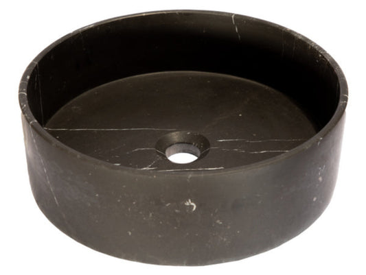 Eden Bath Thin Lip Round Nero Marquino Marble Column Vessel Sink - EB_S053NM-H