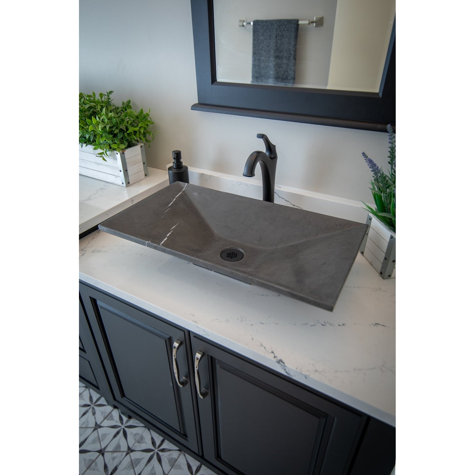 Eden Bath Ultra Modern Rectangular Vessel Sink in Honed Pietra Grey Marble - EB_S055PI-H