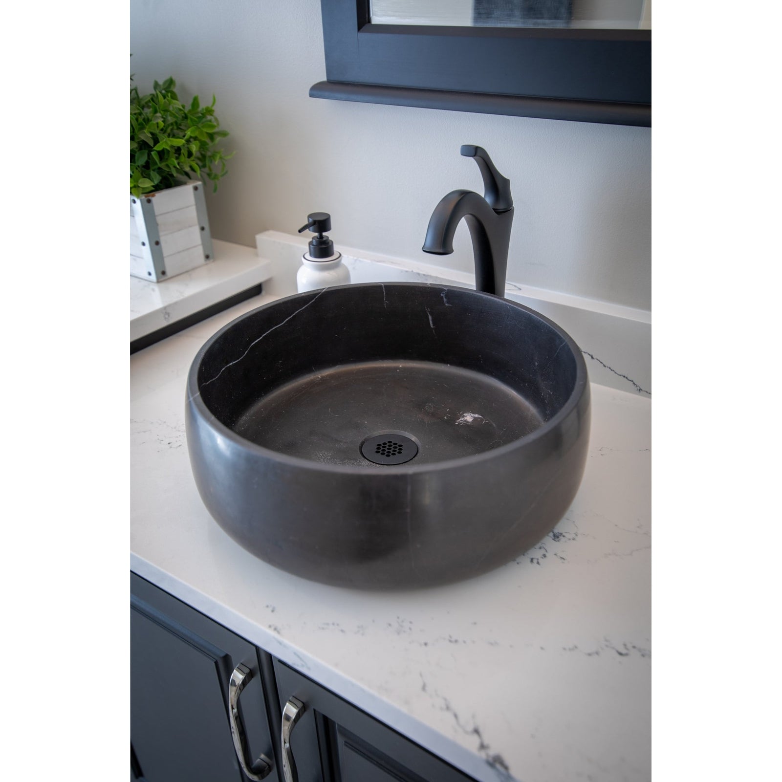 Eden Bath Rounded Vessel Sink in Nero Marquino Marble - EB_S057NM-H