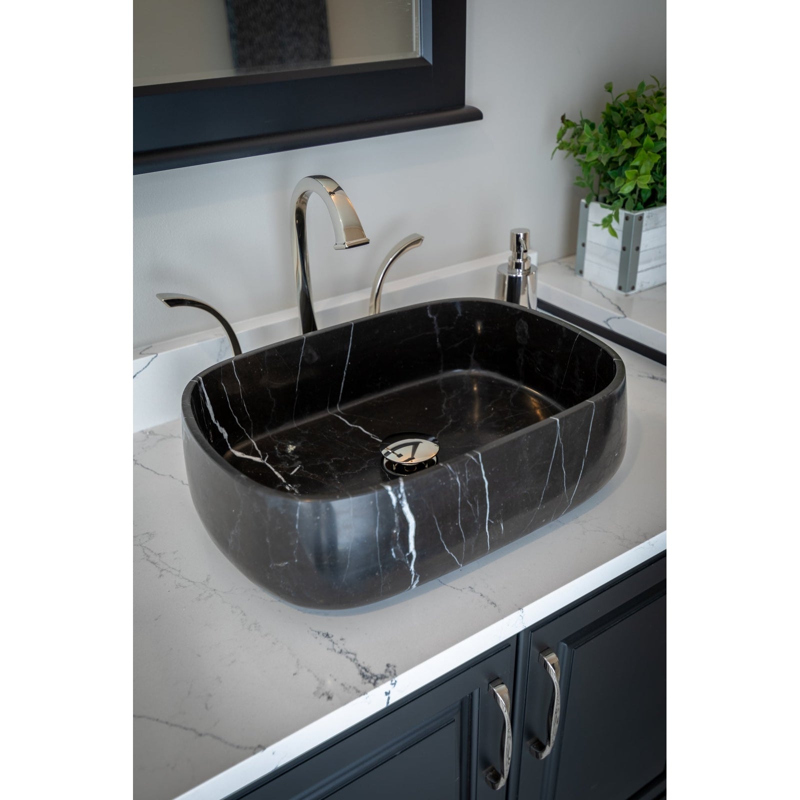 Eden Bath Rounded Rectangular Vessel Sink in Nero Marquino Marble - EB_S058NM-H